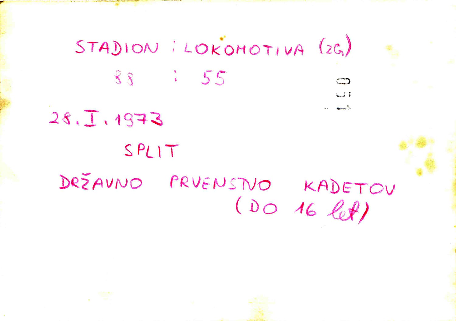 Zapisnik tekme Stadion : Lokomotiva 88:55, Split, 28.1.1973